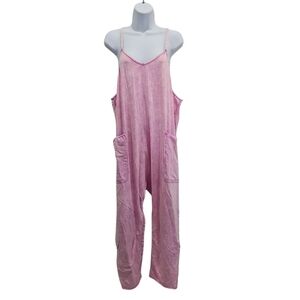 New Zenana Pink Sleeveless Jumpsuit Pockets Size S M L XL Mineral Wash